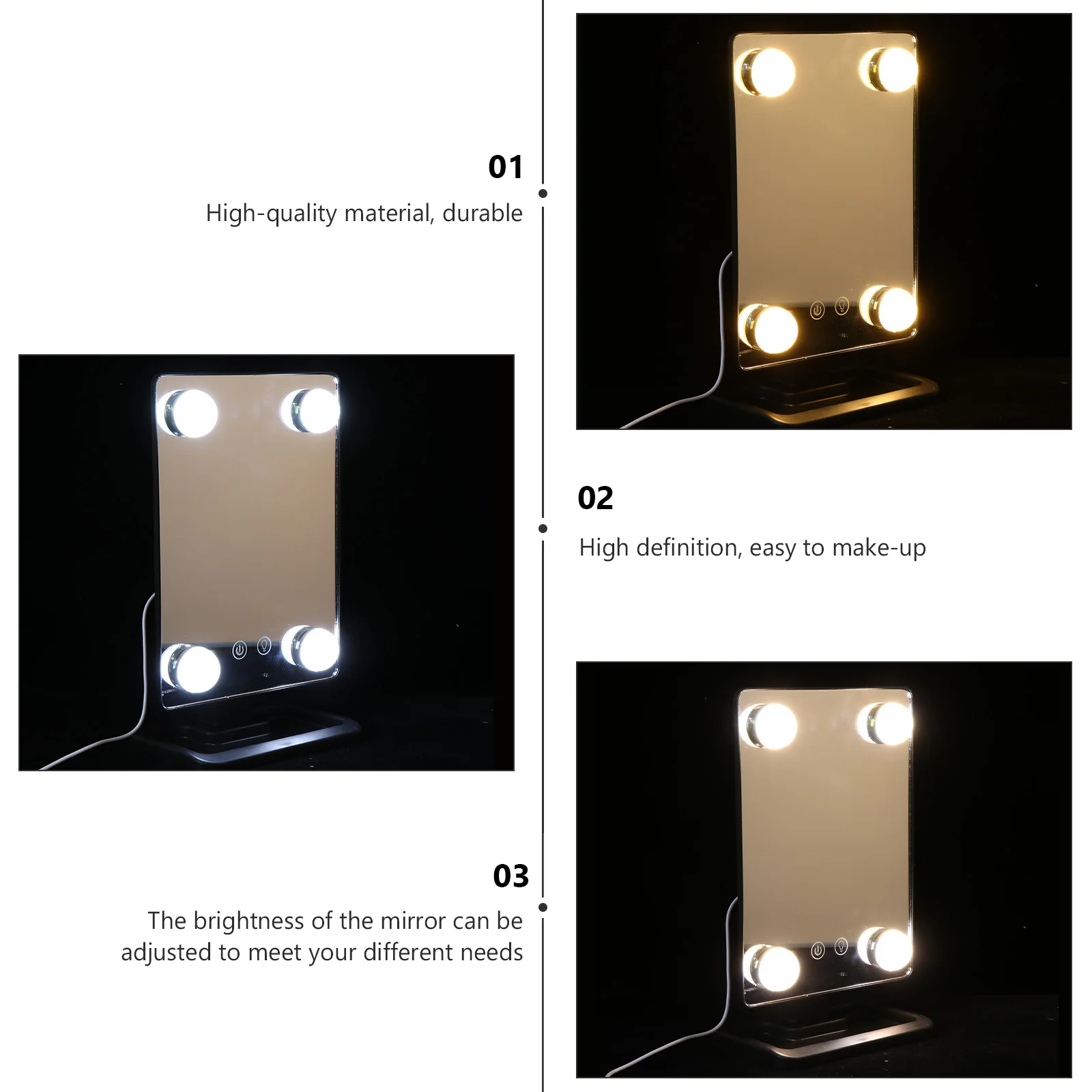مرآة بإضاءة LED، مرآة دوارة لسطح المكتب للنساء، طاولة تزيين الحمام، ديكور حديث #3