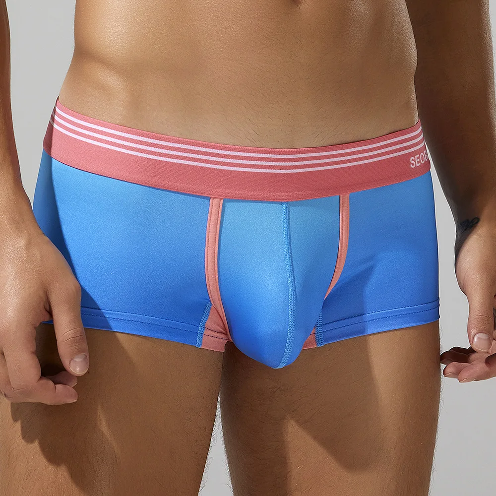 503005   กางเกงบ็อกเซอร์ผ้าไหมน้ําแข็งสําหรับผู้ชาย SEOBEAN พิมพ์บางเฉียบ ชุดชั้นในระบายอากาศเซ็กซี่เอวกลาง-ต่ํา – ฤดูร้อน 240202