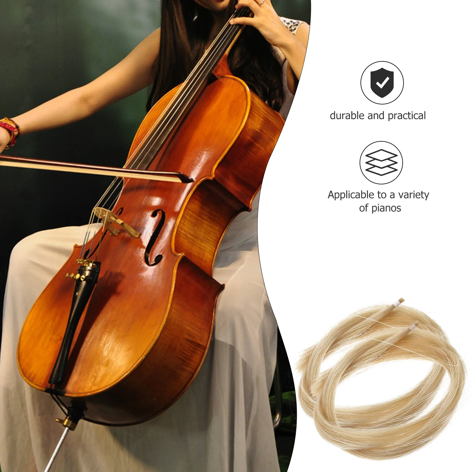 

2 Hanks Tail Hair Violin for Gift Mongolian Bundle Horsetail Horsehair