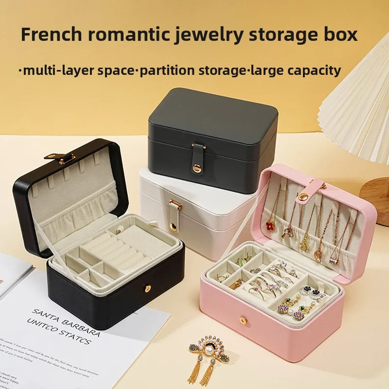 

Supply Portable Customized Light Luxury Jewelry Storage Box with Mirror Large-capacity Necklace Ring Earrings Earrings Storage