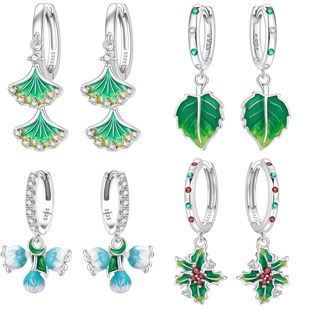 CYCUFF 925 Sterling Silber Grüne Pflanzenblätter Ohrhänger Damen Ohrringe Charm Mode Vielseitiger Party-Schmuck Geschenke