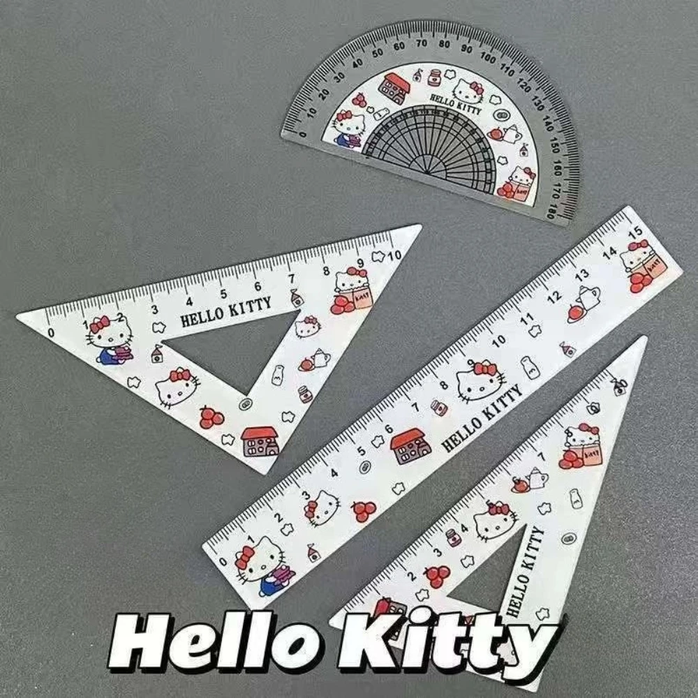 Hot Sale Student Party High-value Xiaoxin Pacha Dog KT Cat Scale Ruler Triangle Ruler Protractor Acrylic Ruler Four-piece Set