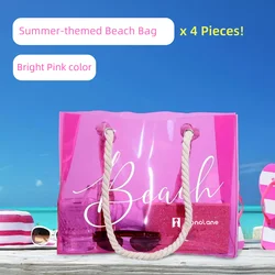 4 Pieces Pink transparent PVC beach tote, Swimming Shopping Party gift bag large capacity portable,  bag for vacation