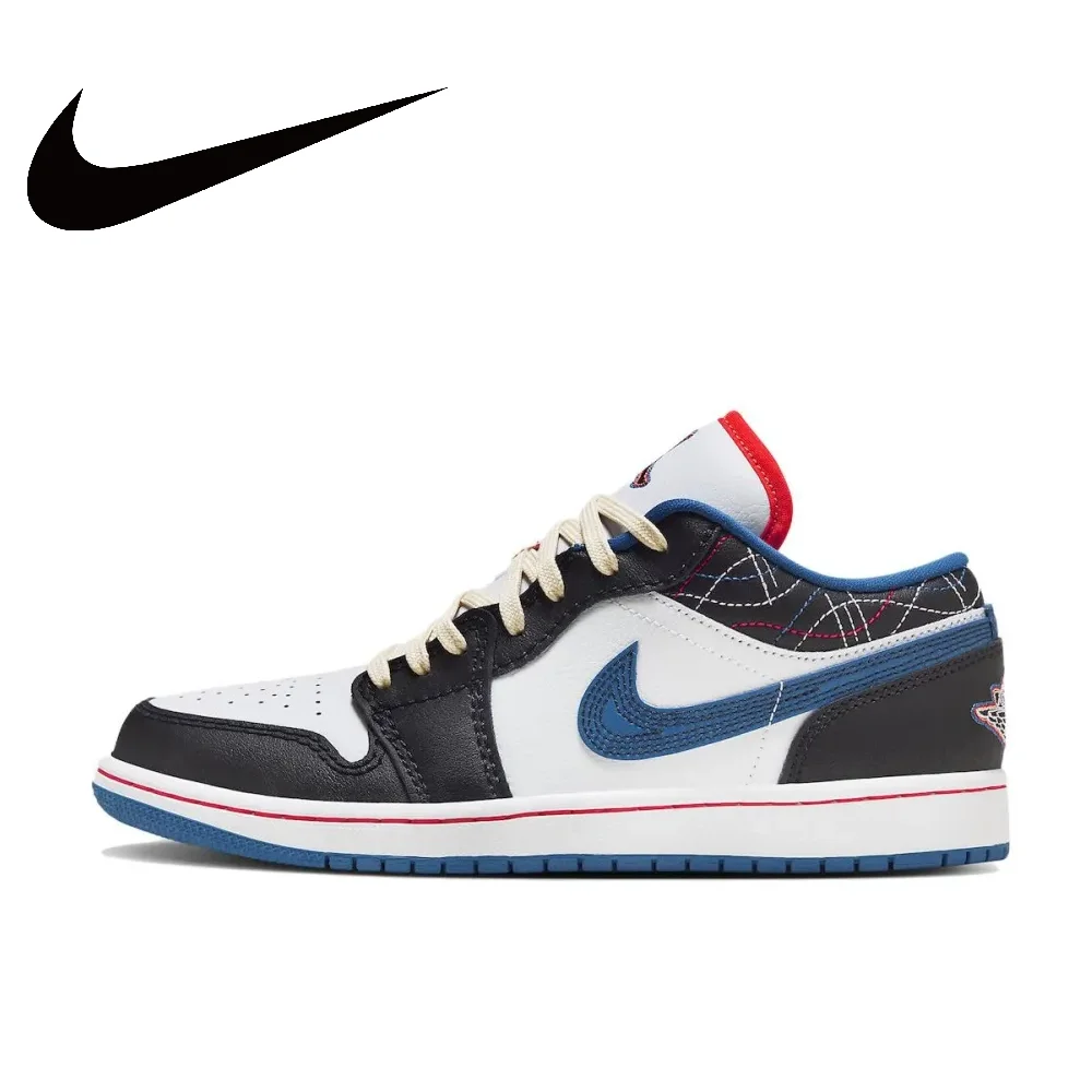 Nike Original Air Jordan 1 Low Fashion Basketball Shoes Low Top Anti-skid Wear-resistant Men's White and Black Color Matching