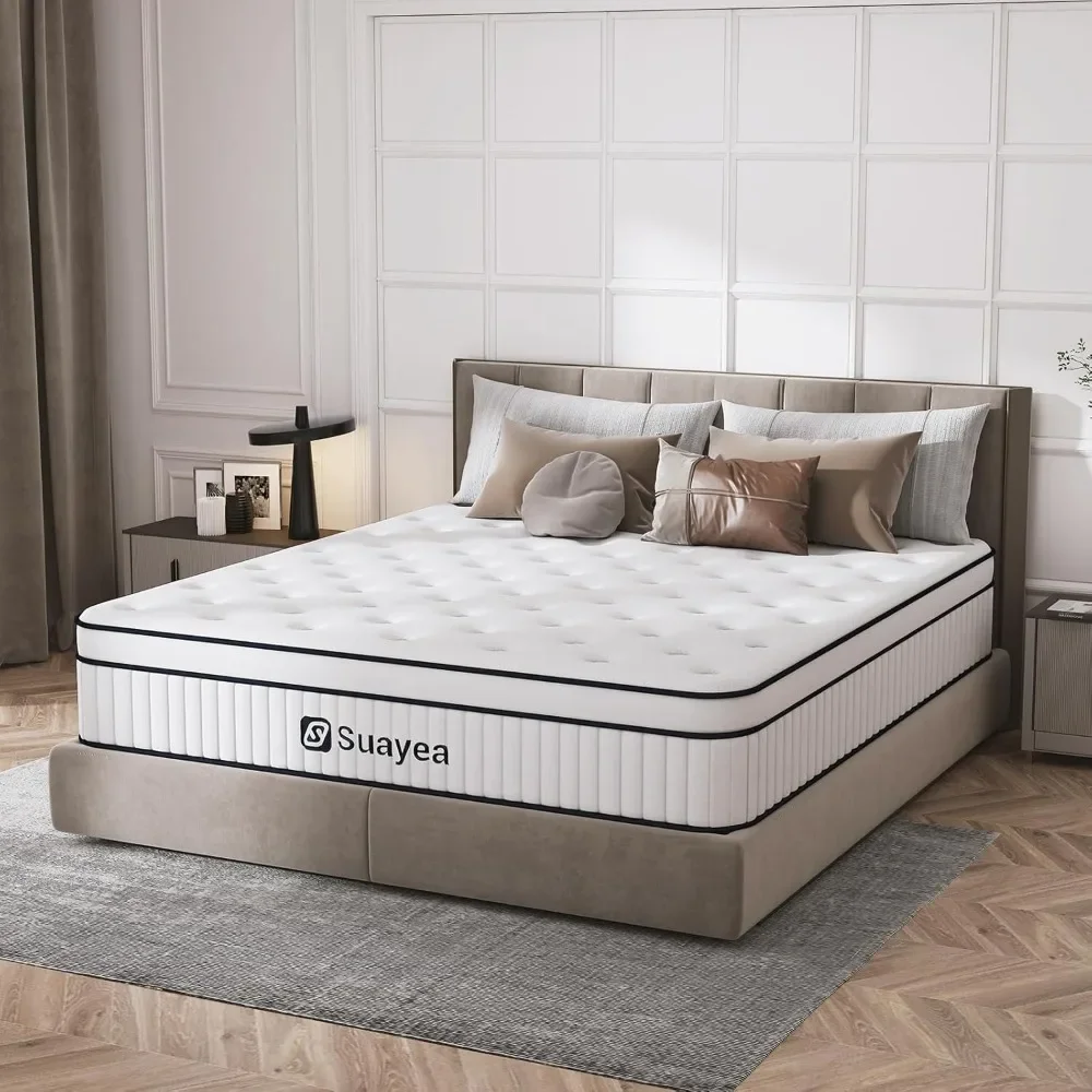 

Mattress 10 Inch,Mattress in a Box, Upgraded Strength Hybrid Mattress with Pocket Spring and Soft Foam, Medium Firm Mattress