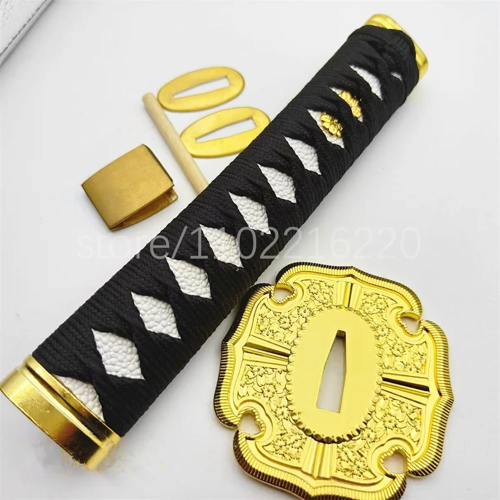 Nice Japan Wakizashi Sword Parts 20cm Tsuka Handle Alloy Tsuba Handguard Brass Habaki Seppa For Japanese Samurai Katana Fitting