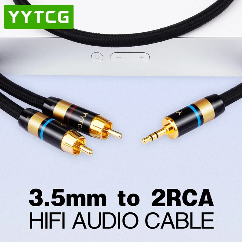 YYTCG Hifi 3.5mm to 2RCA Y Splitter Stereo Audio Cable for Audiophile Connect Phone MP3 CD PC to Amplifier 1m 2m 3m 5m