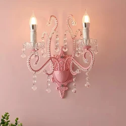 Pink Crystal Wall Lamps Princess Room Girl Bedroom Bedside Light Warm Romantic Living Room Children's Room Decor Wall Lights