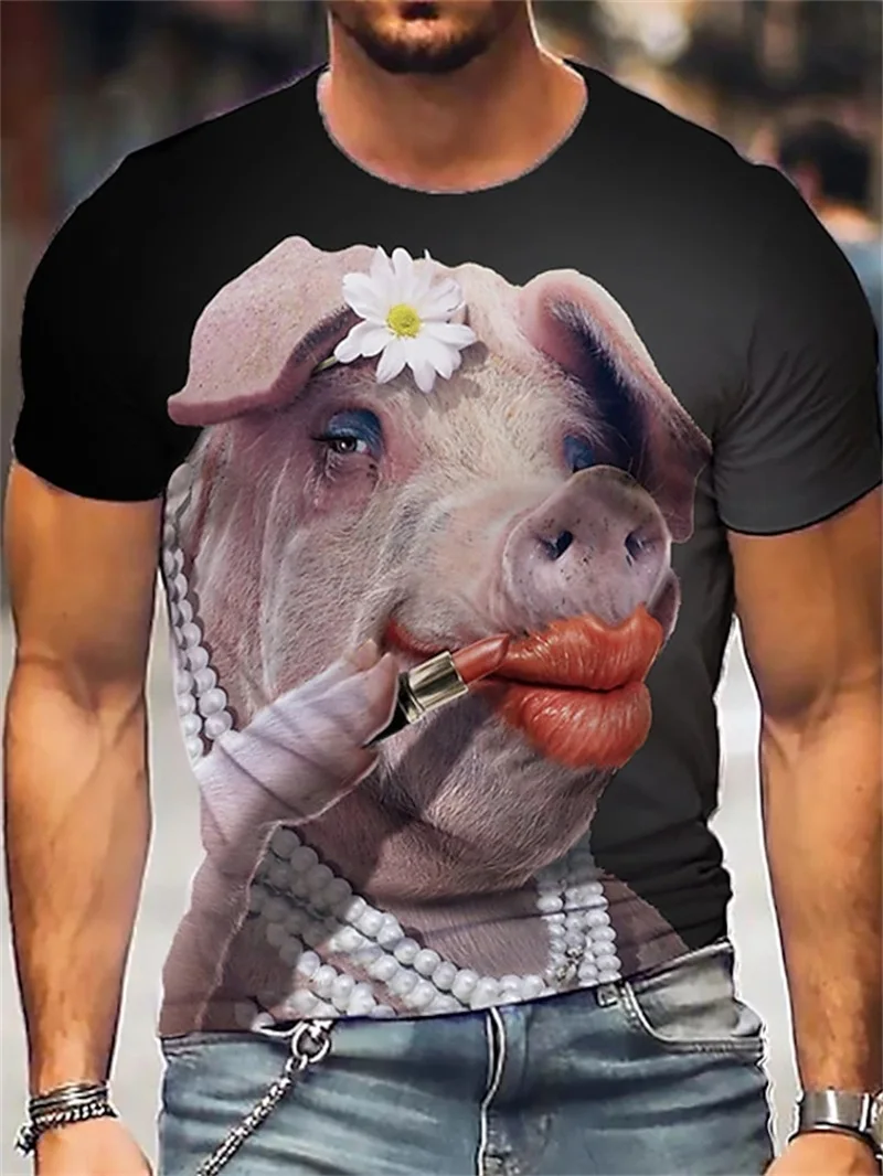 

3D Print Men's Animal Funny Pig Graphic T Shirt Short Sleeve Crew Neck Casual Tshirts For Men Street Style Outdoor Tee Shirts