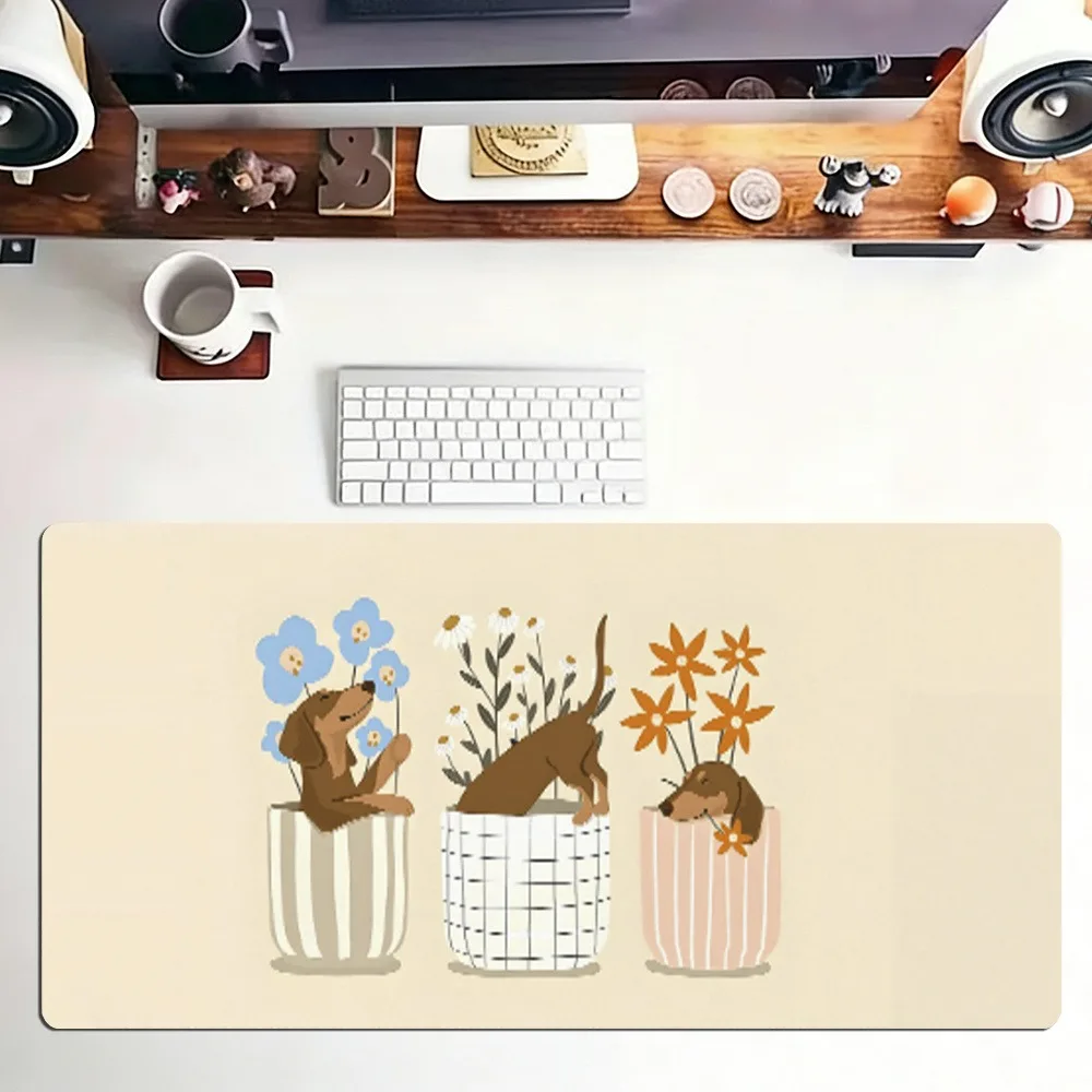 Fun puppy and flower mouse pad, with a beige background mouse pad grande teclado mecânico tapis de souris xxl mousepad gamer