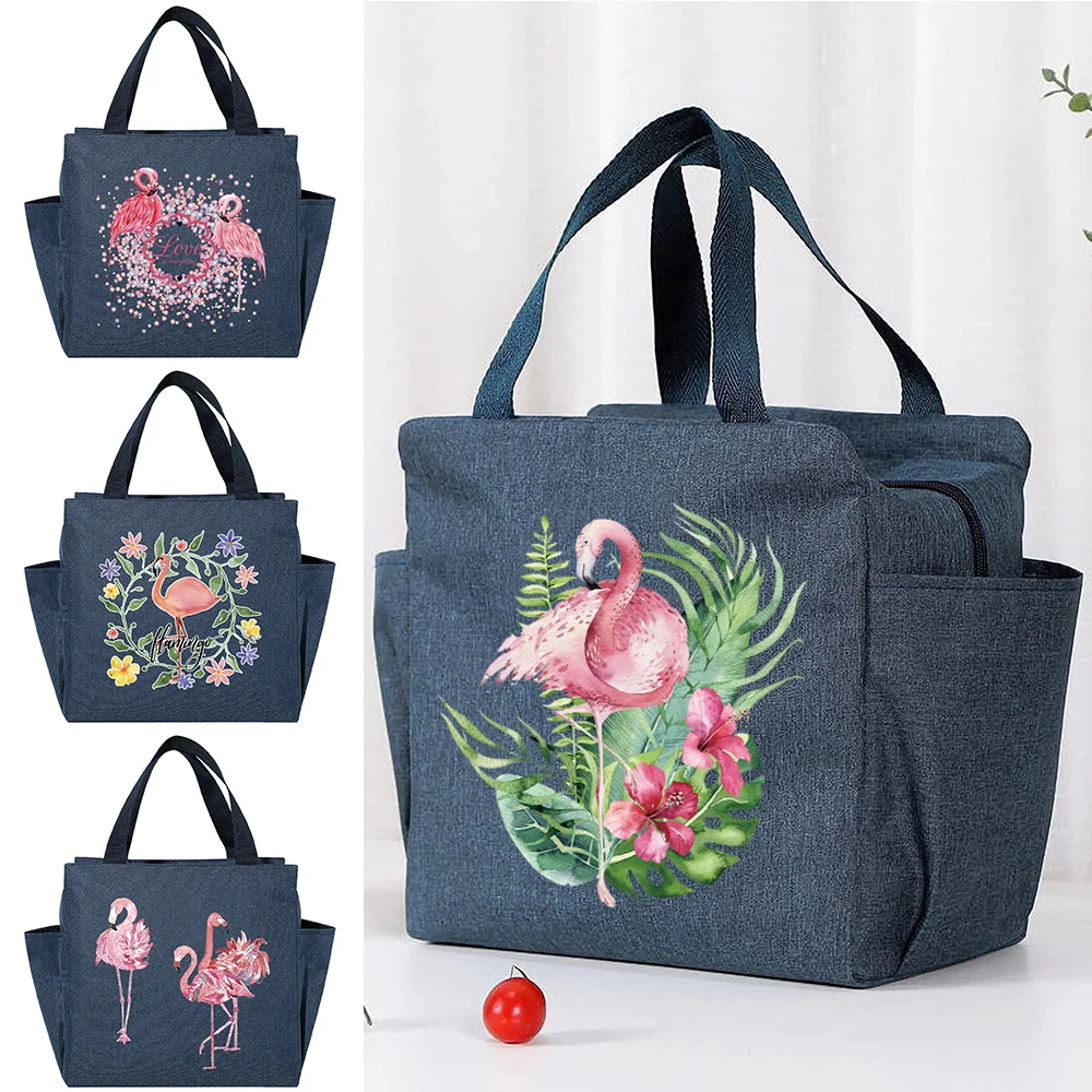 

Flamingo Print Ice Cream Cooler Bags Lunch Bag Portable Insulated Bento Tote Thermal High Capacity Food Storage Pouch Handbag