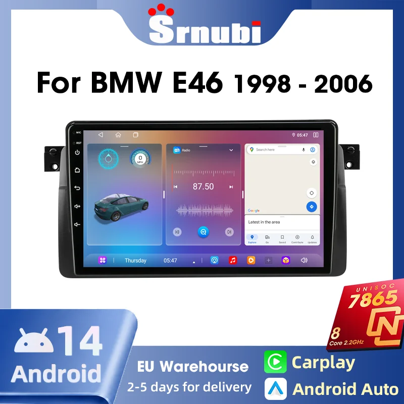 Reproductor Multimedia con Navegación GPS, Android Auto y Carplay Srnubi, Radio para Auto de 9 Pulgadas para BMW E46 M3 318/320/325/330/335 1998-2006, Unidad Principal 2 Din con Pantalla QLED, Compatible con Control del Volante, Botones Iluminados UIS7865 1