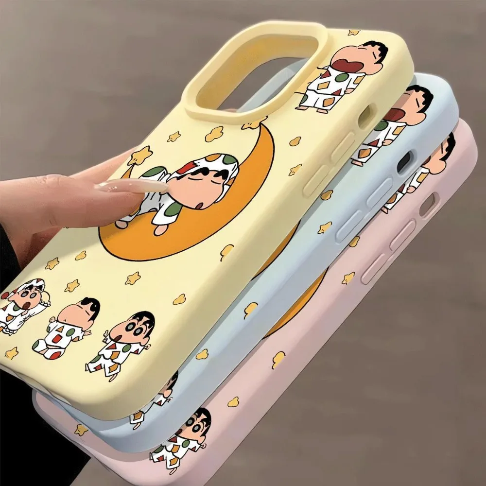 تلوين شين تشان جراب هاتف آيفون 16 15 14 13 12 11 برو ماكس 12 13 Mini X XR XS SE 7 8 14 15 16 Plus غطاء سيليكون سائل