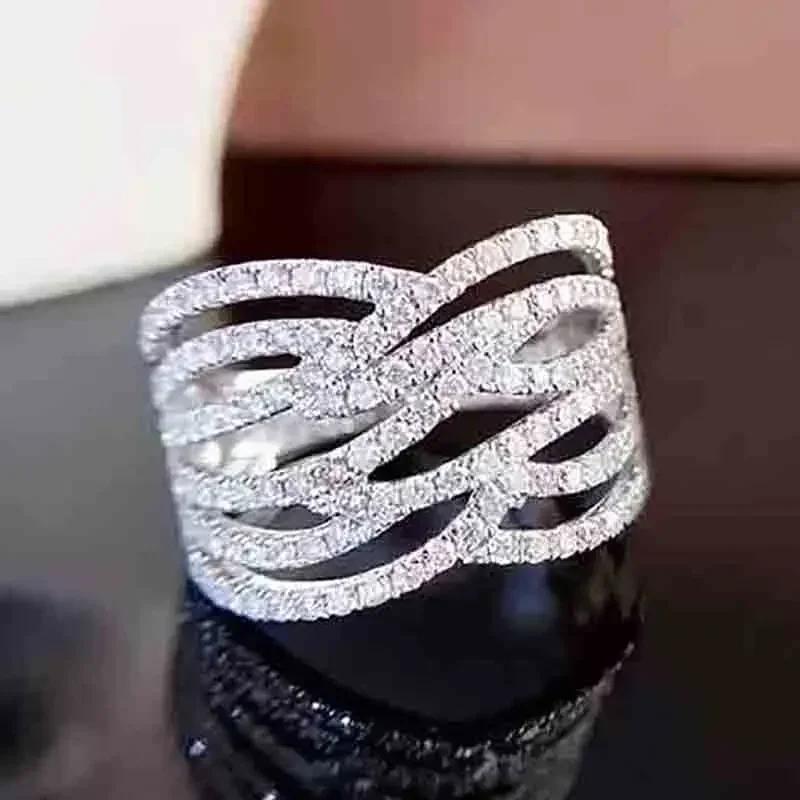 Huitan Graceful Hollow-out Designed Rings for Women Luxury Wide Band Gorgeous Finger Accessories Attractive Chic Party Jewelry