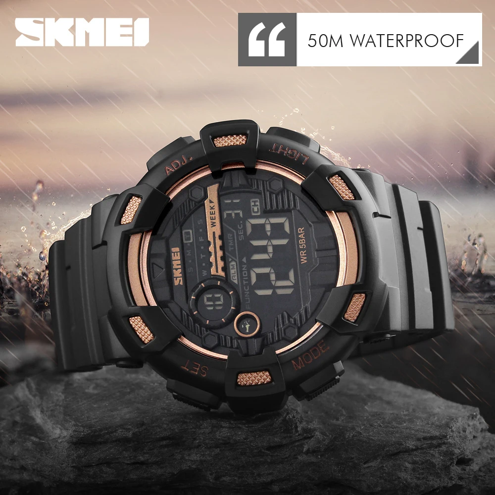 SKMEI Outdoor Sport Watch Men Multifunction 5Bar Waterproof PU Strap LED Display Watches Chrono Digital Watch reloj hombre 1243