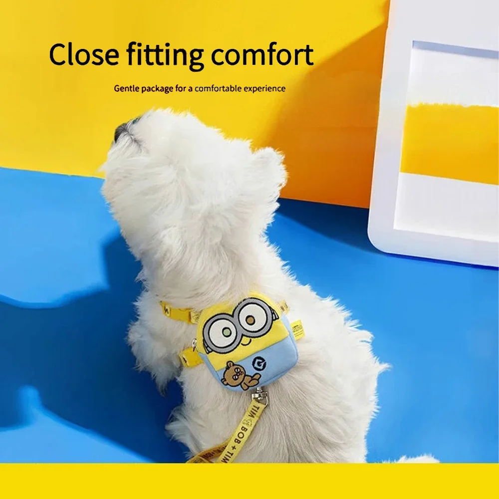Correa para mochila para mascotas Minions, bolsa para aperitivos con cremallera desmontable, chaleco con arnés suave ajustable con bolsa de almacenamiento para perros pequeños que caminan