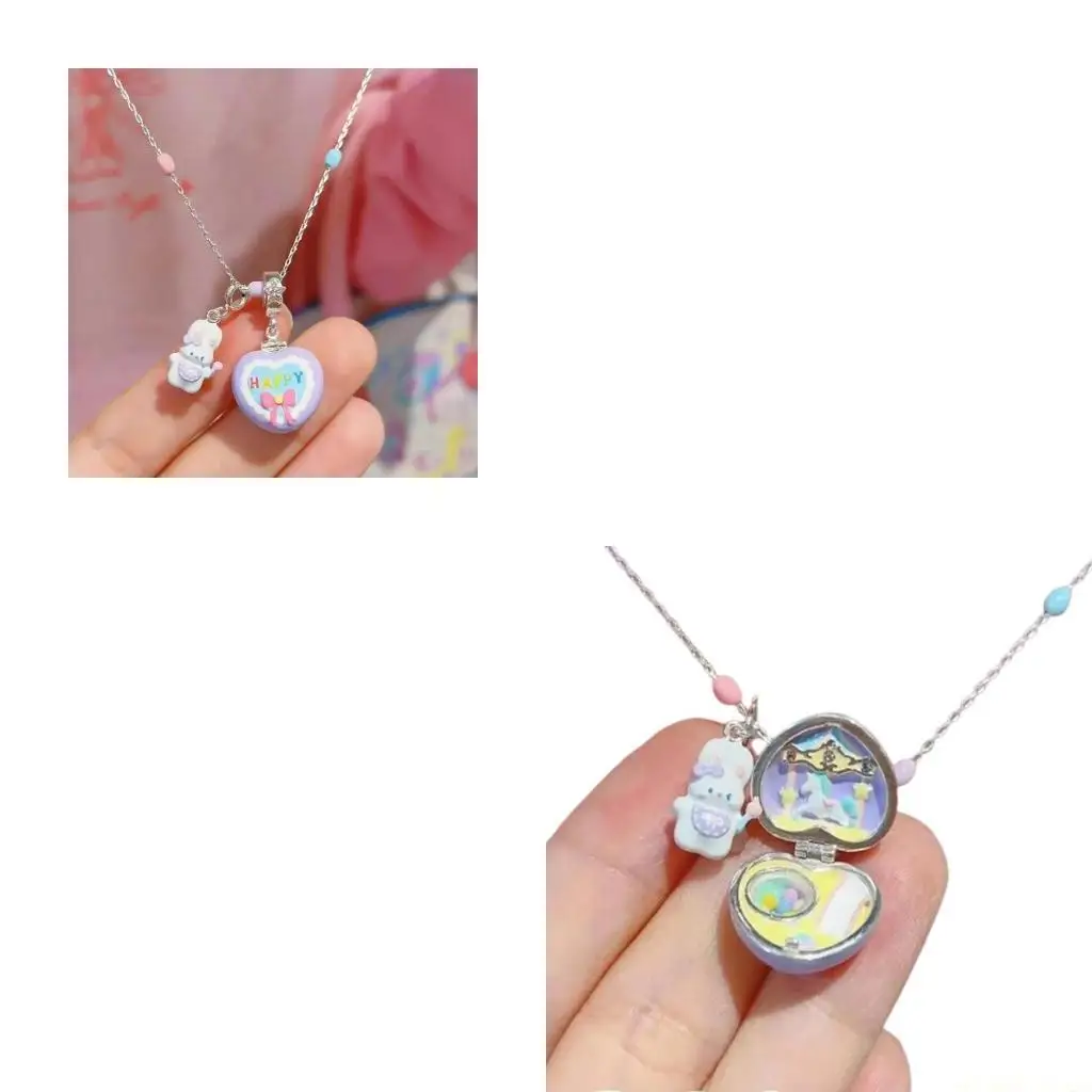 

D46E открывающееся ожерелье с подвеской в ​​виде сердца кролика, модная регулируемая веревка, цепочка на ключицу, шейное для и