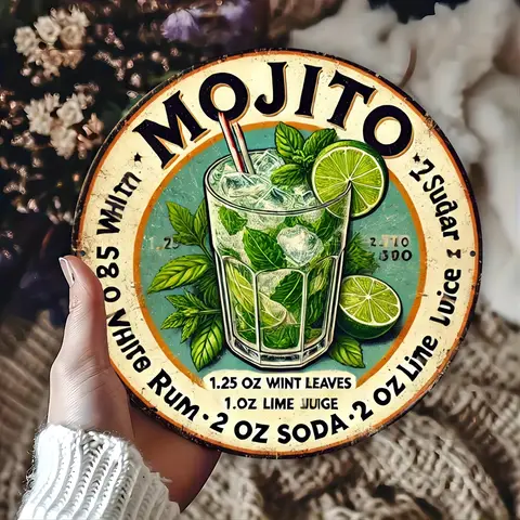 [Vintage Havana Mojito Sign] Vintage Havana Mojito Recipe Metal Sign - 1pc 7.87x7.87" Aluminum Wall Decor for Home, Kitchen, Bar