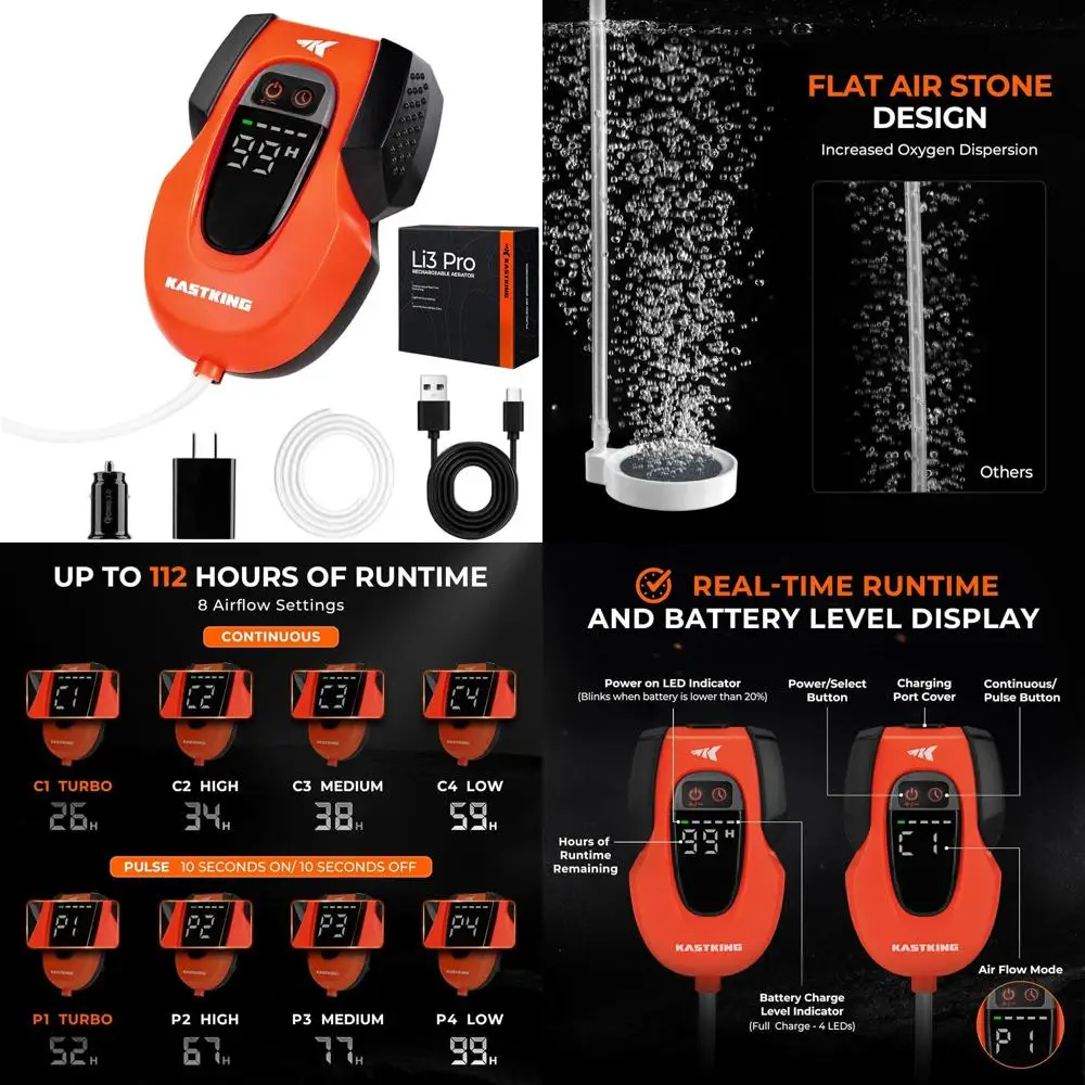 

Перезаряжаемый аэратор для живой наживки с литиевой батареей, ЖК-дисплеем и большим аэрационным камнем для рыбалки и рыболовных ведер