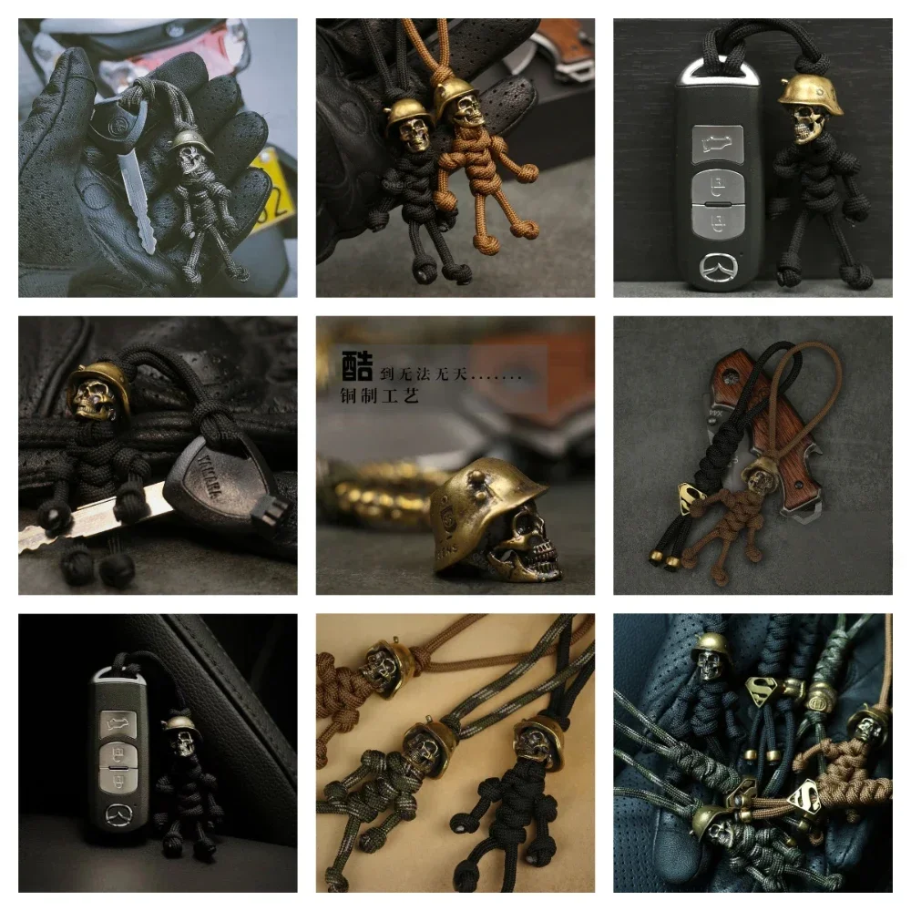 1 قطعة الجمجمة رئيس المفاتيح سيارة السائق خوذة قلادة المفاتيح حبل مضفر Paracord الأصدقاء حقيبة معلقة على ظهره دمية لعبة #6