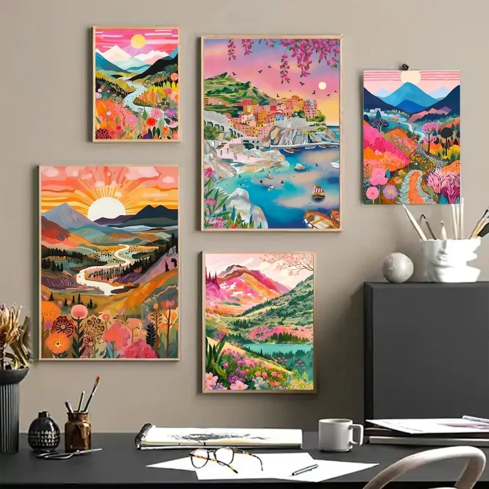 Rich and Colorful Natural Landscapes Travel Posters Printmaking High-quality Wall Art Canvas Painting Living Room Decoration