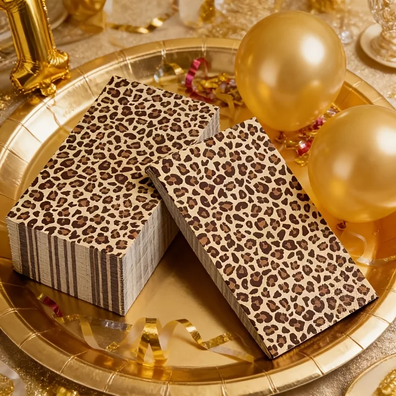 20 Stück Lange Servietten mit Leopardenmuster für Themenpartys, 2-lagiges Papier, für Hochzeiten, Geburtstage, Jubiläen, Partys, Einweg-Tissue – Detail 1