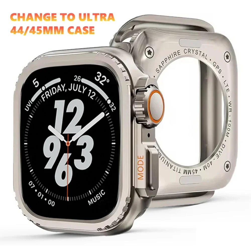 

Металлический бампер Change to Ultra 2 49 мм с полной защитой для Apple Watch Series 9 8 7 45 мм для iwatch 6 5 4 se 44 мм, чехол с рамкой