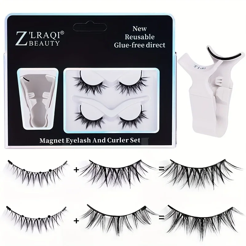 A set of magnetic eyelashes, natural look, quick installation without glue, reusable double pair of false eyelashes