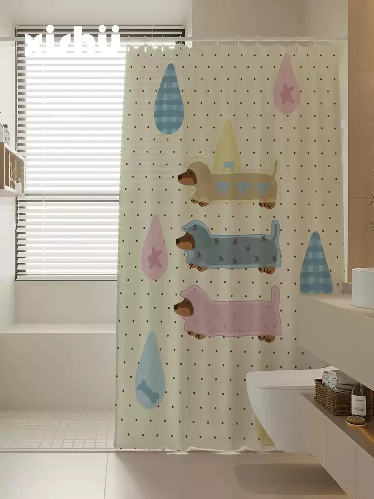 VIKAMA Cartoon Shower Curtain Shower Waterproof Splash Proof Partition Curtain Dry Wet Separation Curtain Bathroom Decoration