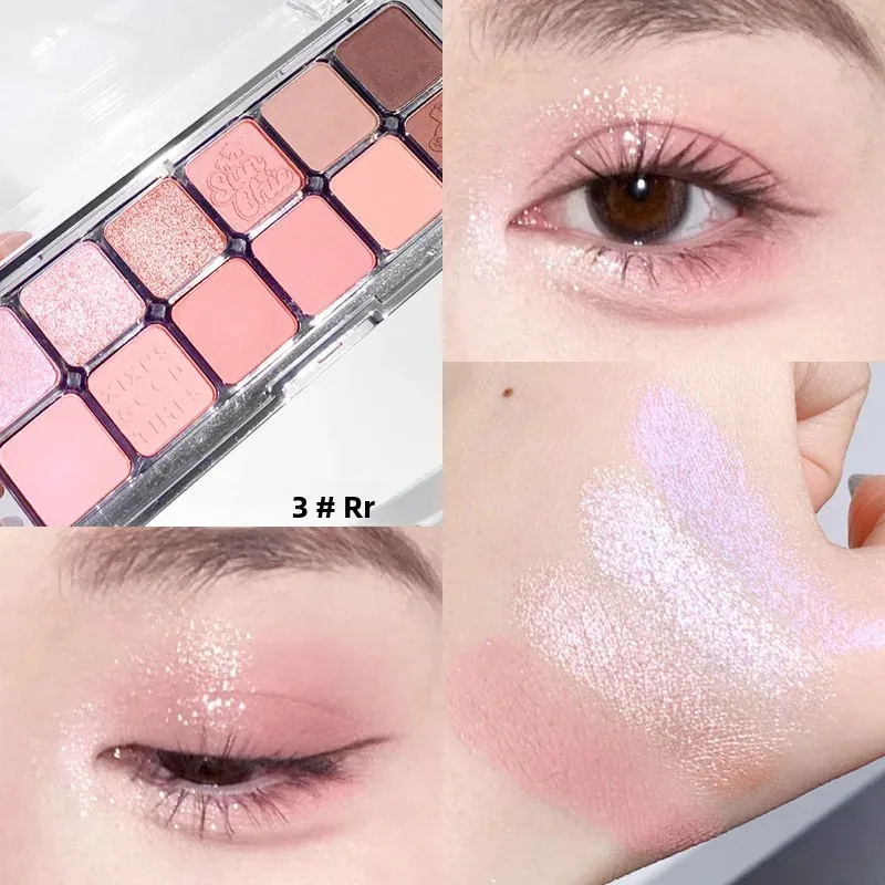Xixi Misty Muse Paleta de sombras de ojos de 12 colores, brillo nacarado, tonos mate, iluminador, reparación, colorete, color de maquillaje: 03