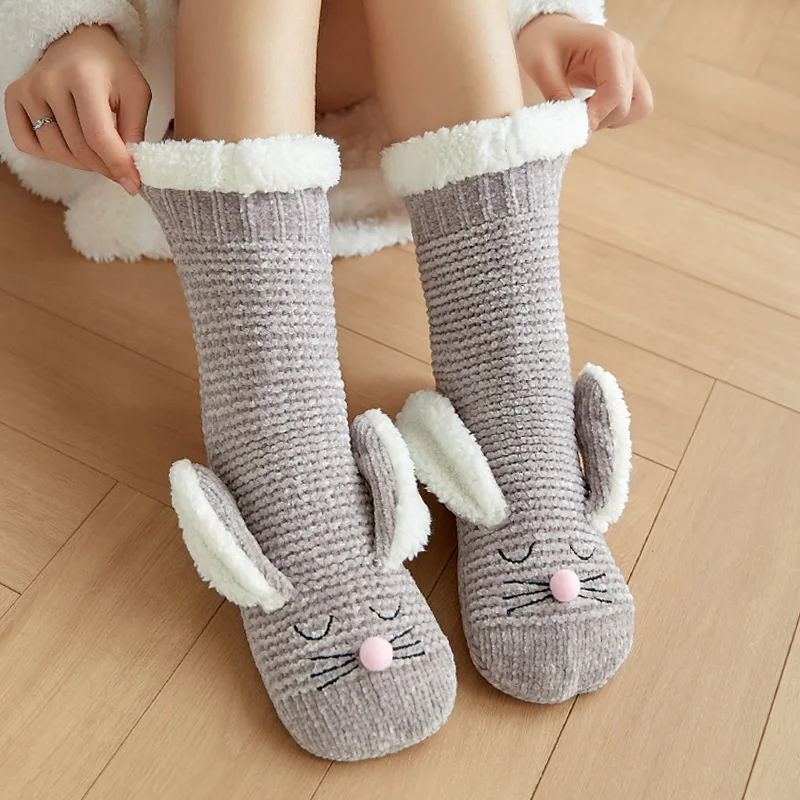 2026 new Winter Women Room Home Sleep Christmas stockings Snow Slippers Carpet Socks chaussette cute cat thick Animal cartoon
