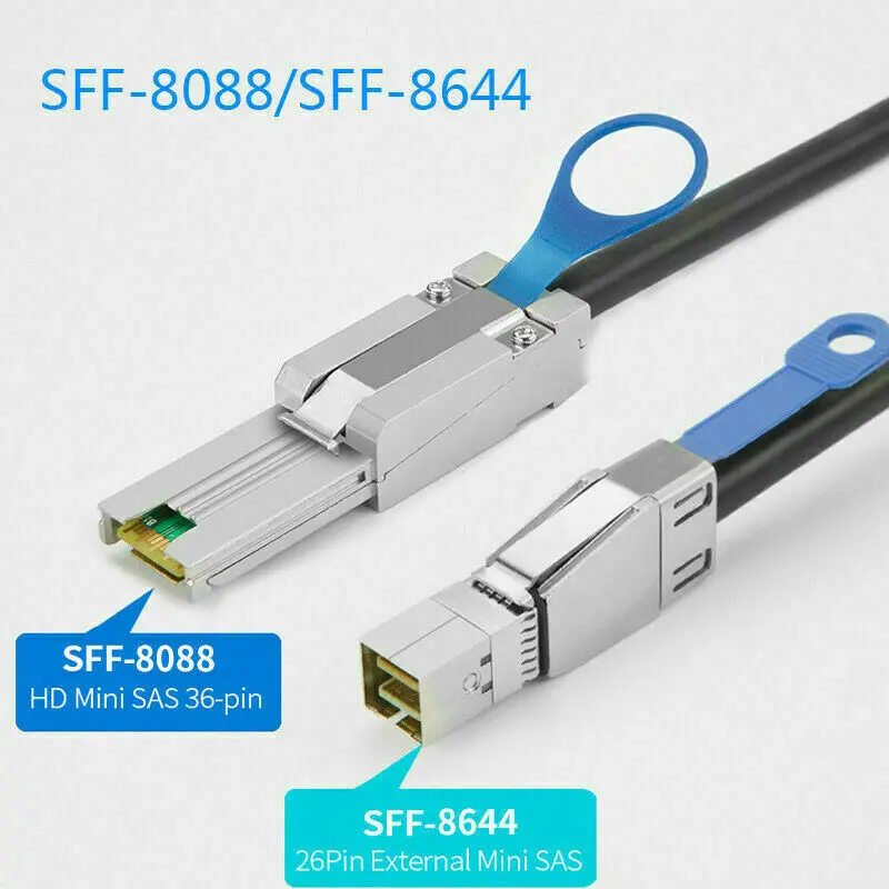 New SFF-8088 TO SFF8644 Mini-SAS HD 4X LANE SERVER 12/GBIT 2M External Cable