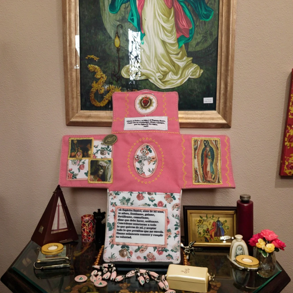 Handcrafted Pocket Devotional - Faith Edition Cross-Shaped Fabric Pouch Sewing Pocket Devotional with Cross Saint Images Prayers