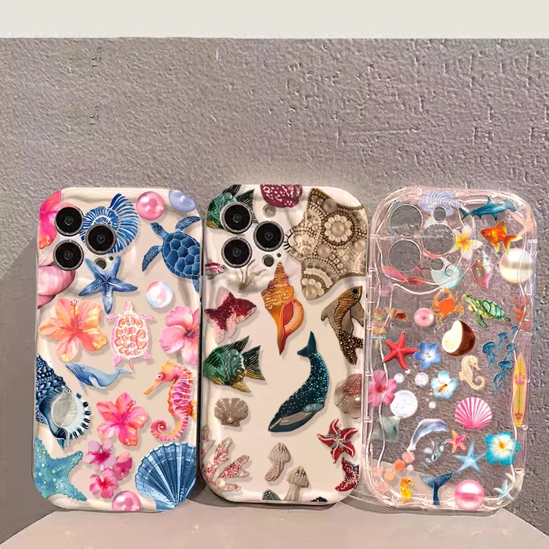Flower Marine Organism CaseFor RENO 14 15 PRO 15F 14F13F 12F 11f 11 10 12 13 OPPO A6C A6X A2 A3 A5 A6 Pro A3X A18 A17 Soft Cover