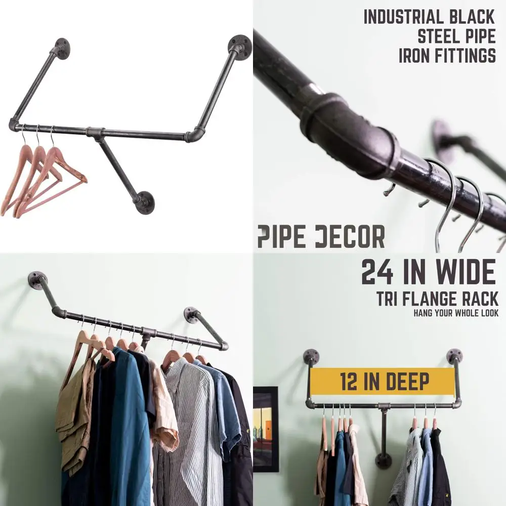 industrial style wall-mounted pipe clothing rack for heavy-duty use in commercial and residential spaces