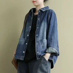 Women's Denim Jackets Plain Outerwears Pocket Blue Spring Autumn Female Jeans Coat Luxury Korean Reviews Many Clothes Outer Y2k