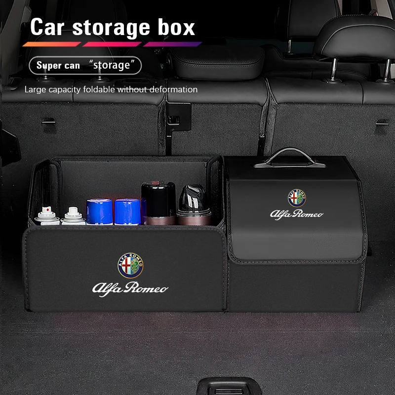 Car Trunk Leather Storage Box Foldable Auto Organizer Bag For Alfa Romeo Giulietta Mito 159 Giulia Stelvio 156 147 Tonale Brera