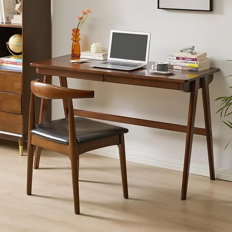 

Solid Wood Writing Desk, Mid Century Modern Home Office Desks, Oak Study Table, Small Desk for Bedroom