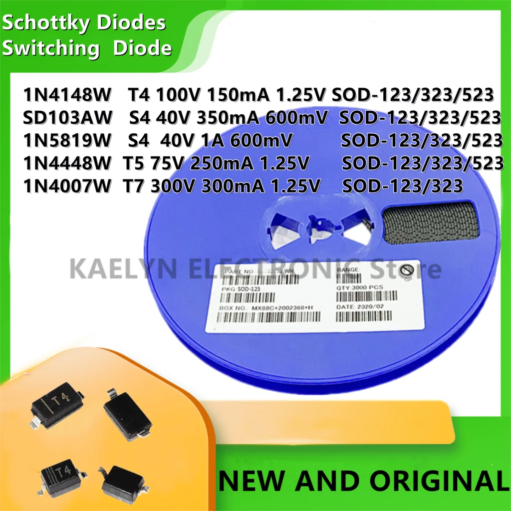 3000PCS Switching Switching Diode 1N4148W SD103AW 1N5819W 1N4448W 1N4007W   S4 T5 T7 40V 100V 150MA 350MA SOD-123 SOD323 SOD523