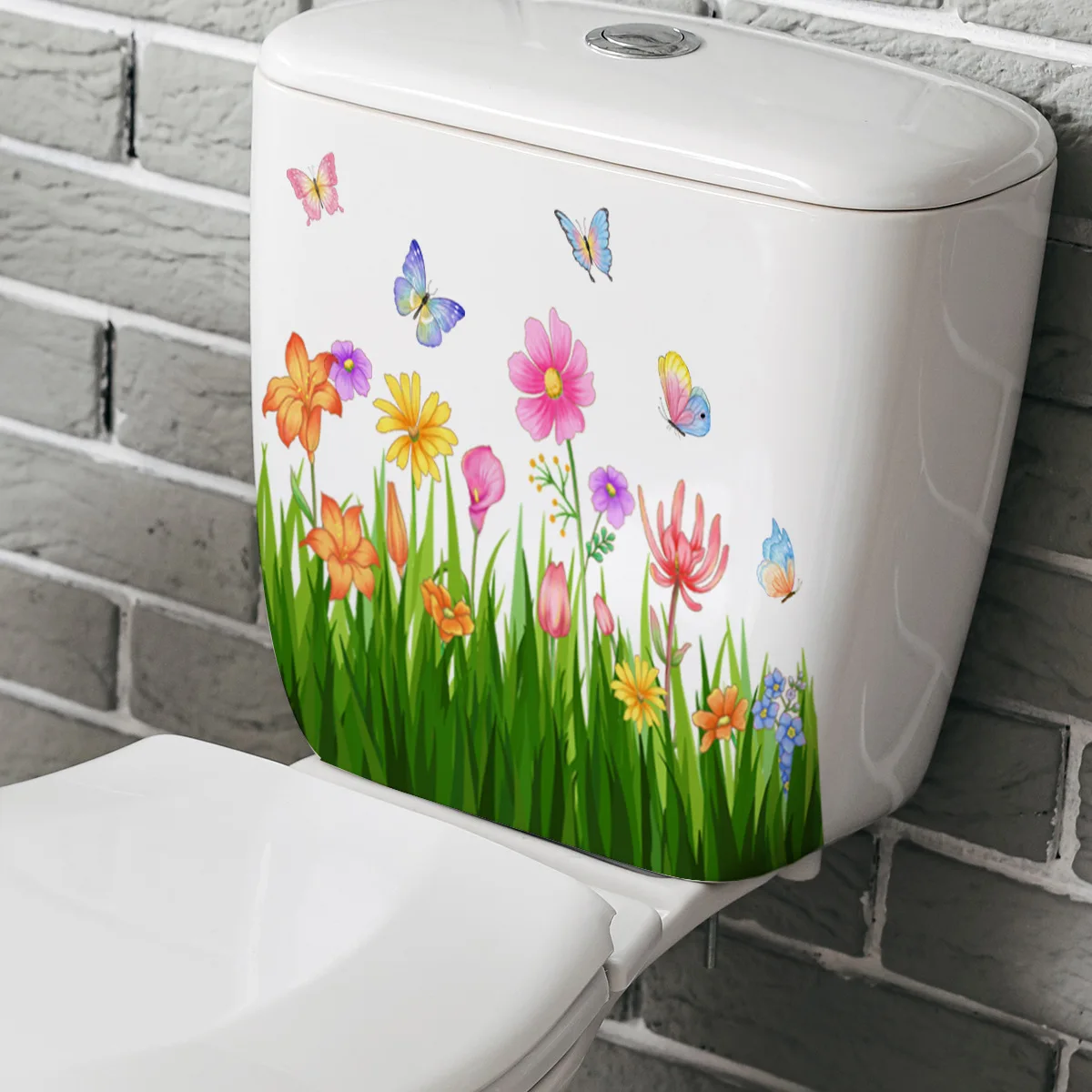 M21 Plants Flowers Butterflies Toilet Sticker Bathroom Toilet Cover Sticker Refrigerator Wall Stickers Wc  For Home  Decoration
