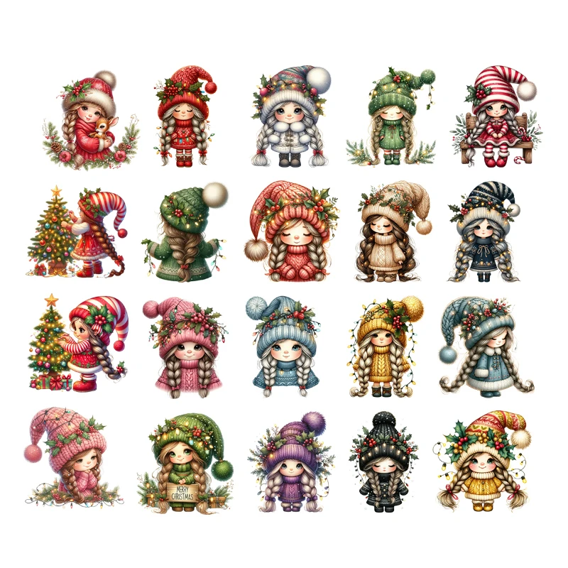 

Cartoon colored Christmas girl Iron Transfer Sticker Diy Washable Heat Press Printed Accessories children Clothing Patch