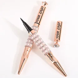 Private Label Black Eyeliner Custom Bulk Quick-drying Waterproof Color Pigment Eye Liner Golden Tube with Diamond Pearl Makeup