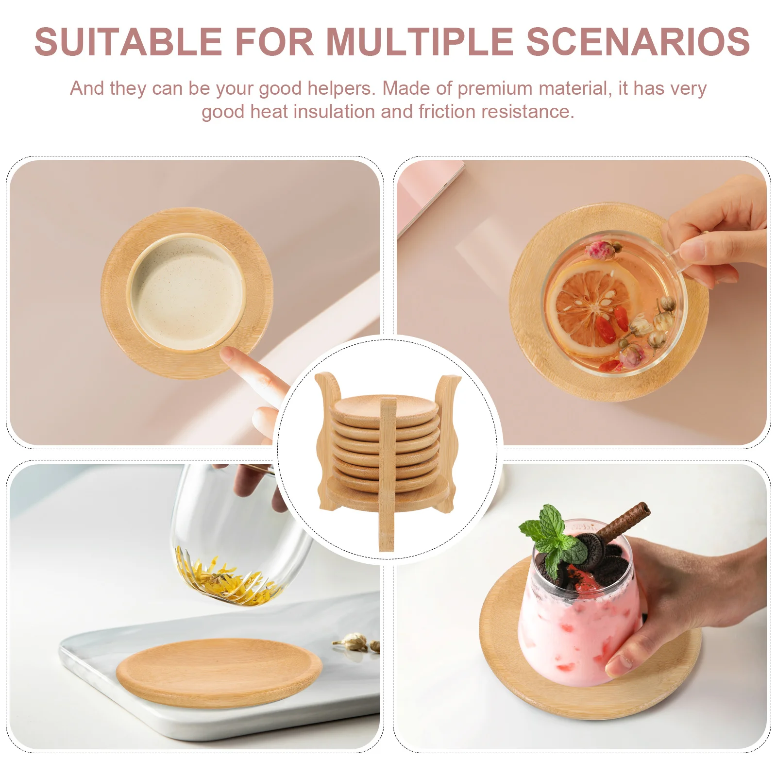 

1Set Bamboo Coasters Heat-Resistant Rustic Color Bottom Home Office Decor Drink Mat Protective Furniture Absorbent