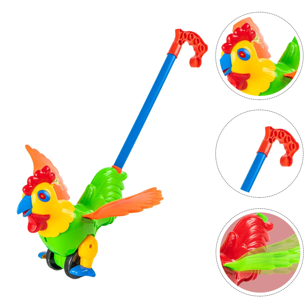 Infant Push Walker Trolley Toy Toys Toddler Rooster Design Pushing Cart Handles