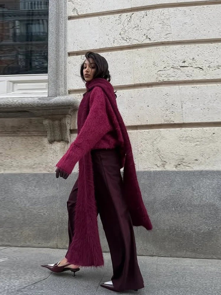 

Elegant Women's Fluffy Mohair Blend Cardigan Sweater Oversized V-Neck Gold Button Vintage Chic Waem Autumn Winter Outerwear