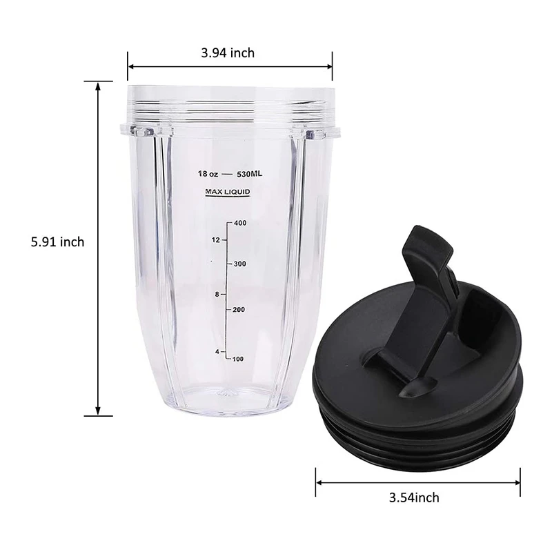 ABBZ-2 Pcs 18Oz Replacement Ninja Blender Cups with Lid for Ninja Auto IQ BL480 BL642 BL450 BL682 BL480, BL490, BL640 BL680