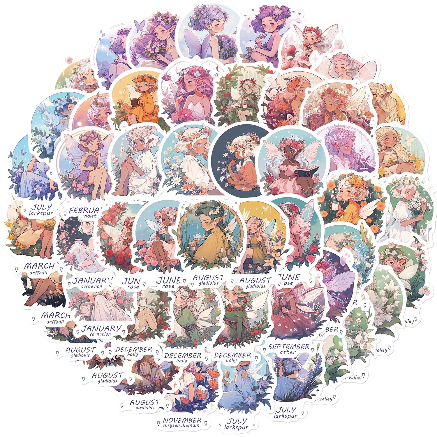 50PCS Cartoon Fairies Graffiti Waterproof Stickers DIY Scrapbook Travel Luggage Skate Computer Children's Toys Sticker Toy