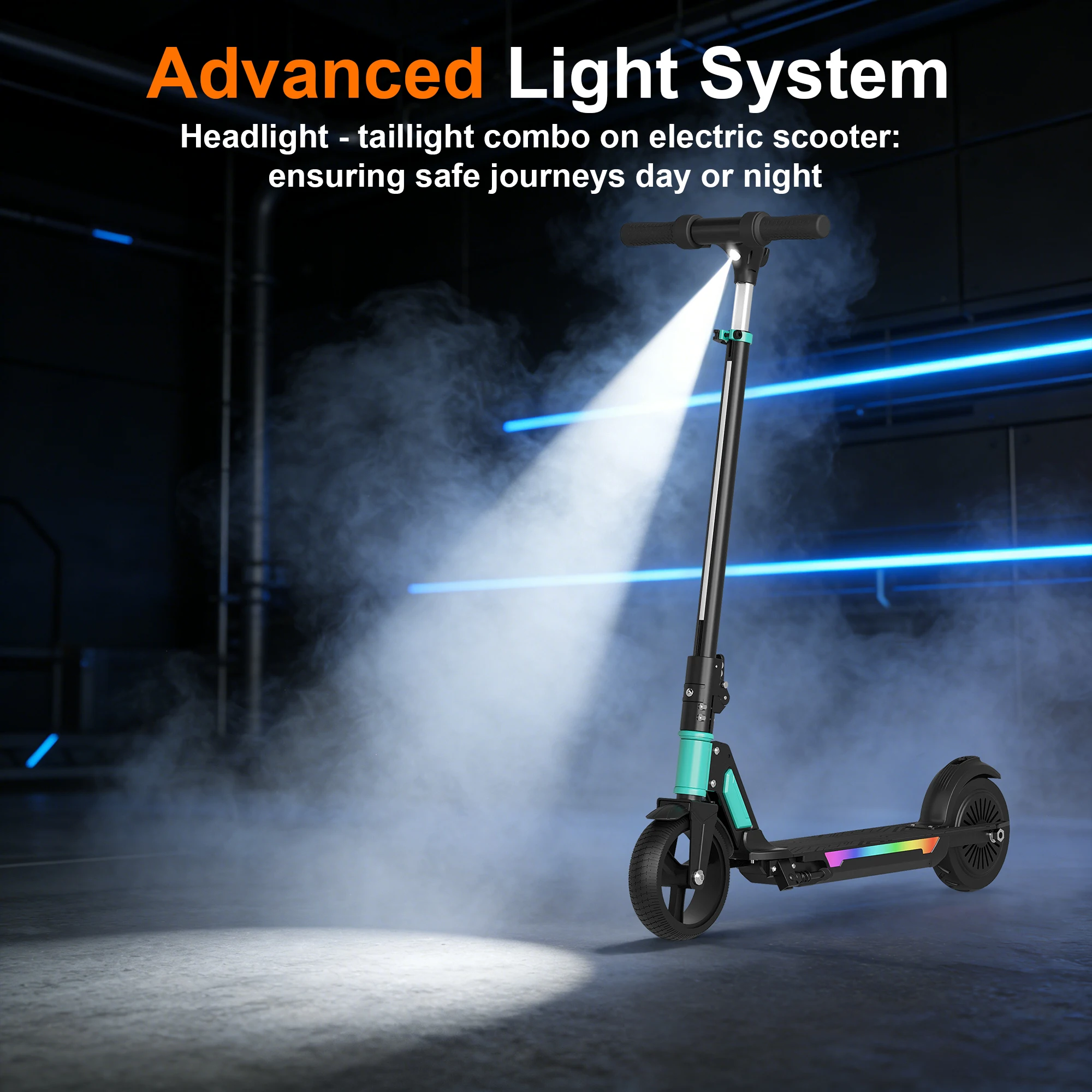 Commugo Foldable Electric Scooter for Kids Ages 8+, Teens , 250W Motor up to 12 MPH, 10 Mile Range, UL2272 Certified, Rainbow LED Lights view 5