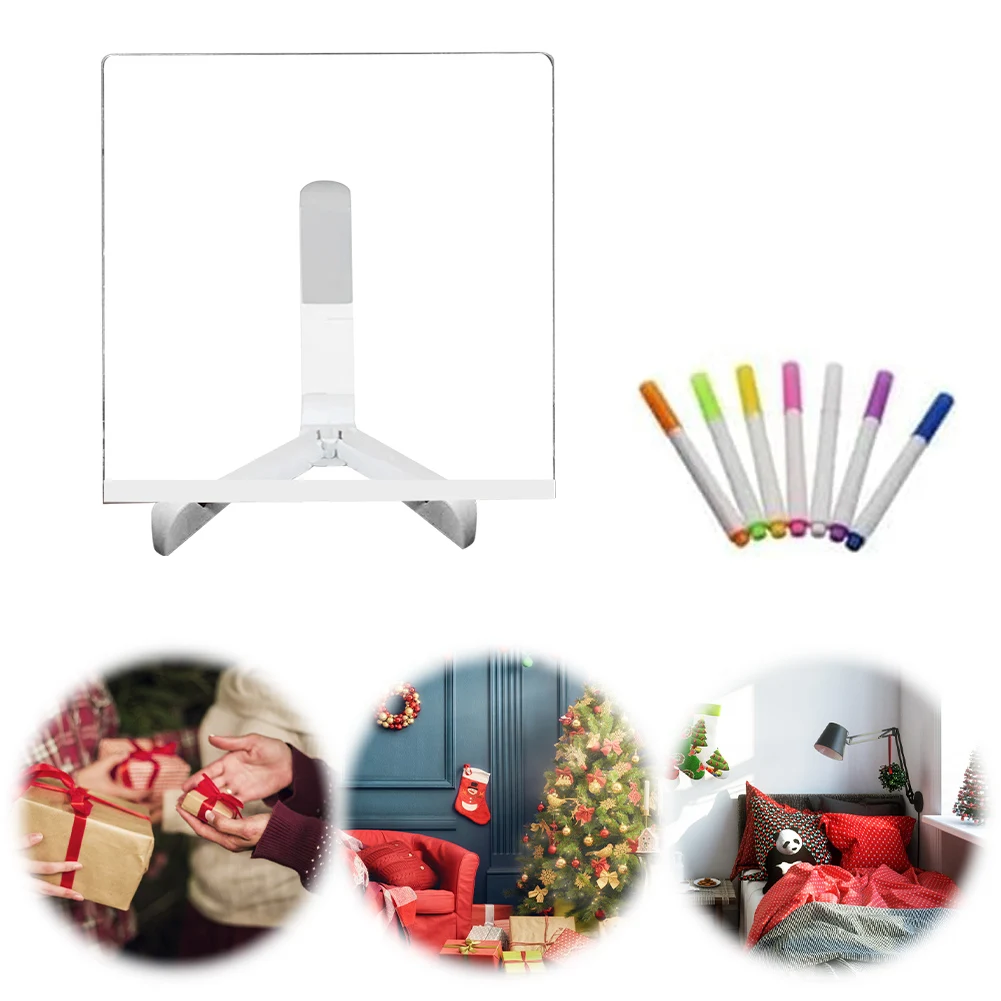 Light Up Dry Erase Board with Light with 7 Color Pens LED Letter Message Board Acrylic Drawing Board Bedroom Night Light