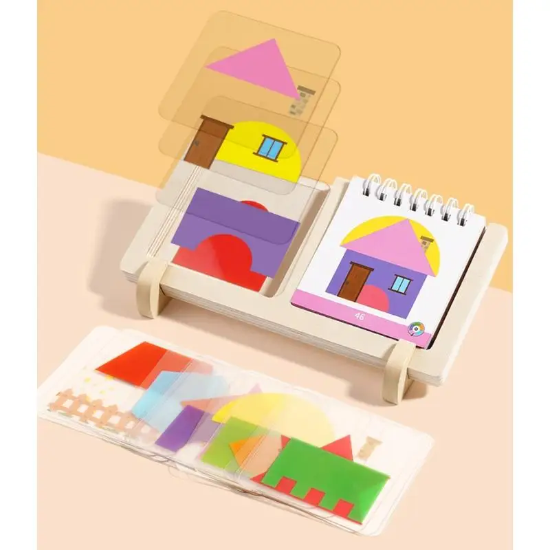 1 Set House Design Logic Game Geometric Shape Puzzle Toy Early Cognitive Spatial Imagination Toy for Home Schooling